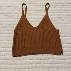 Brown Ribbed Knit Women's Top